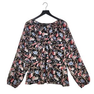 White House Black Market Floral Blouse Tunic Sz 14 Semi-Sheer Fairy Cottagecore